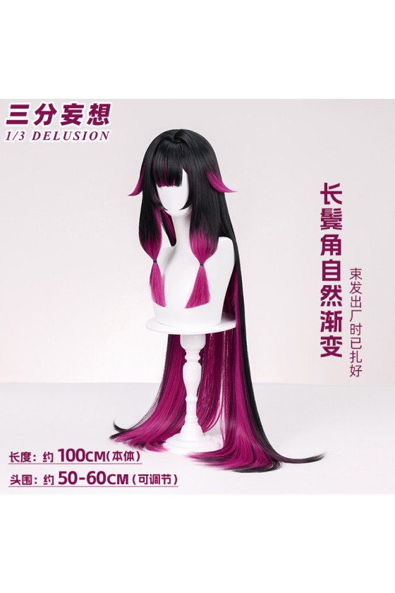 1/3 Delusion Genshin Impact Columbina Black Rose Pink Highlighted Cosplay Wig